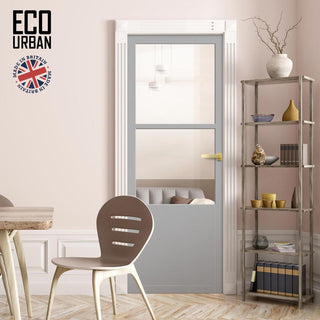 Image: Berkley 2 Pane 1 Panel Solid Wood Internal Door UK Made DD6309G - Clear Glass - Eco-Urban® Mist Grey Premium Primed