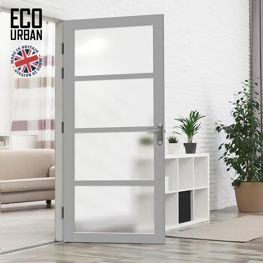 Handmade Eco-Urban Brooklyn 4 Pane Solid Wood Internal Door UK Made DD6308SG - Frosted Glass - Eco-Urban® Mist Grey Premium Primed