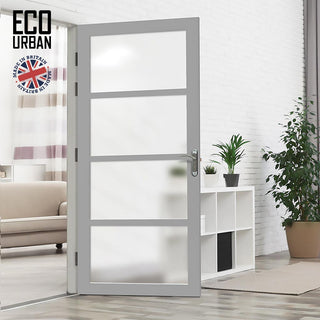 Image: Handmade Eco-Urban Brooklyn 4 Pane Solid Wood Internal Door UK Made DD6308SG - Frosted Glass - Eco-Urban® Mist Grey Premium Primed