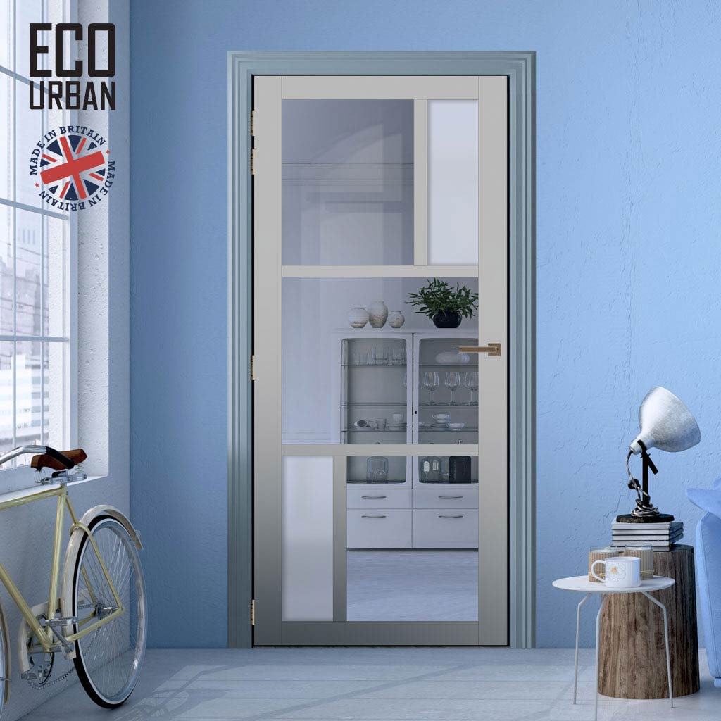 Handmade Eco-Urban Aran 5 Pane Solid Wood Internal Door UK Made DD6432G Clear Glass(2 FROSTED PANES) - Eco-Urban® Mist Grey Premium Primed