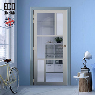 Image: Handmade Eco-Urban Aran 5 Pane Solid Wood Internal Door UK Made DD6432G Clear Glass(2 FROSTED PANES) - Eco-Urban® Mist Grey Premium Primed