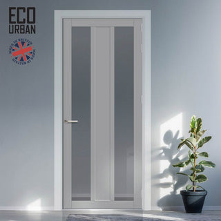 Image: Handmade Eco-Urban Avenue 2 Pane 1 Panel Solid Wood Internal Door UK Made DD6410G Clear Glass - Eco-Urban® Mist Grey Premium Primed