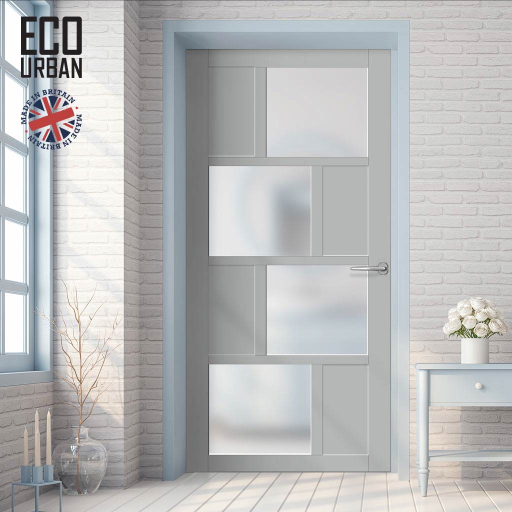 Handmade Eco-Urban Cusco 4 Pane 4 Panel Solid Wood Internal Door UK Made DD6416SG Frosted Glass - Eco-Urban® Mist Grey Premium Primed