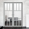 Eco-Urban Queensland 7 Pane Solid Wood Internal Door Pair UK Made DD6424G Clear Glass  - Eco-Urban® Mist Grey Premium Primed