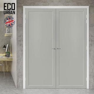 Image: Baltimore 1 Panel Solid Wood Internal Door Pair UK Made DD6301 - Eco-Urban® Mist Grey Premium Primed