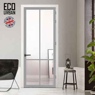 Image: Bronx 4 Pane Solid Wood Internal Door UK Made DD6315G - Clear Glass - Eco-Urban® Mist Grey Premium Primed
