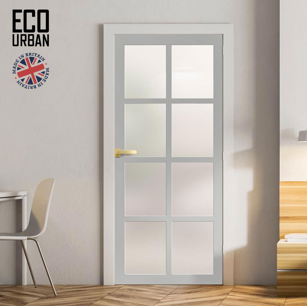 Handmade Eco-Urban Perth 8 Pane Solid Wood Internal Door UK Made DD6318SG - Frosted Glass - Eco-Urban® Mist Grey Premium Primed