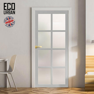 Image: Handmade Eco-Urban Perth 8 Pane Solid Wood Internal Door UK Made DD6318SG - Frosted Glass - Eco-Urban® Mist Grey Premium Primed