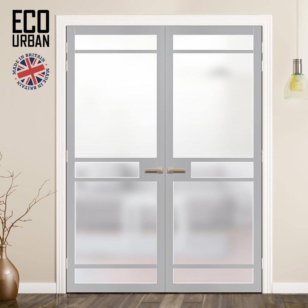 Eco-Urban Sheffield 5 Pane Solid Wood Internal Door Pair UK Made DD6312SG - Frosted Glass - Eco-Urban® Mist Grey Premium Primed