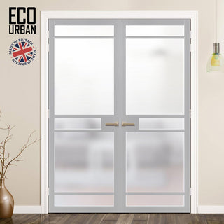 Image: Eco-Urban Sheffield 5 Pane Solid Wood Internal Door Pair UK Made DD6312SG - Frosted Glass - Eco-Urban® Mist Grey Premium Primed