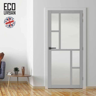 Image: Handmade Eco-Urban Cairo 6 Pane Solid Wood Internal Door UK Made DD6419SG Frosted Glass - Eco-Urban® Mist Grey Premium Primed