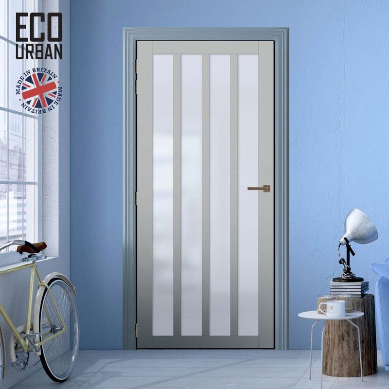 Handmade Eco-Urban Sintra 4 Pane Solid Wood Internal Door UK Made DD6428SG Frosted Glass - Eco-Urban® Mist Grey Premium Primed