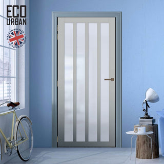 Image: Handmade Eco-Urban Sintra 4 Pane Solid Wood Internal Door UK Made DD6428SG Frosted Glass - Eco-Urban® Mist Grey Premium Primed