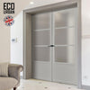 Eco-Urban Staten 3 Pane 1 Panel Solid Wood Internal Door Pair UK Made DD6310SG - Frosted Glass - Eco-Urban® Mist Grey Premium Primed