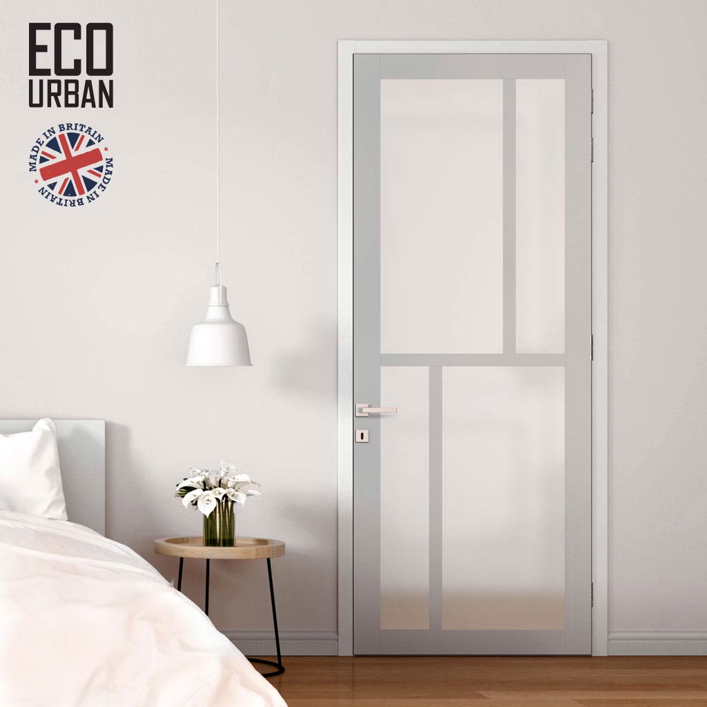 Handmade Eco-Urban Hampton 4 Pane Solid Wood Internal Door UK Made DD6413SG Frosted Glass - Eco-Urban® Mist Grey Premium Primed