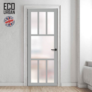 Image: Handmade Eco-Urban Queensland 7 Pane Solid Wood Internal Door UK Made DD6424SG Frosted Glass - Eco-Urban® Mist Grey Premium Primed