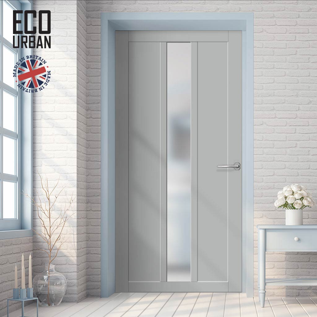 Handmade Eco-Urban Cornwall 1 Pane 2 Panel Solid Wood Internal Door UK Made DD6404SG Frosted Glass - Eco-Urban® Mist Grey Premium Primed