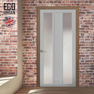 Image: Handmade Eco-Urban Avenue 2 Pane 1 Panel Solid Wood Internal Door UK Made DD6410SG Frosted Glass - Eco-Urban® Mist Grey Premium Primed