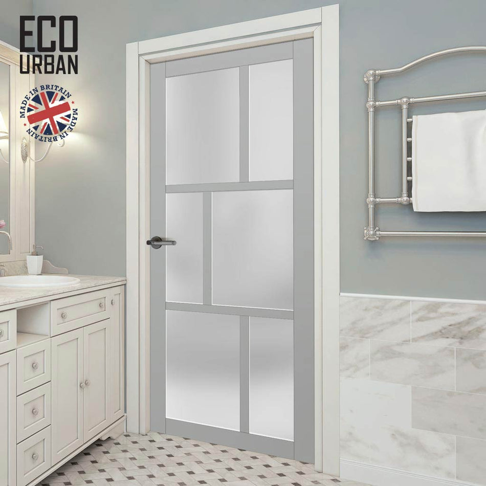 Handmade Eco-Urban Milan 6 Pane Solid Wood Internal Door UK Made DD6422SG Frosted Glass - Eco-Urban® Mist Grey Premium Primed