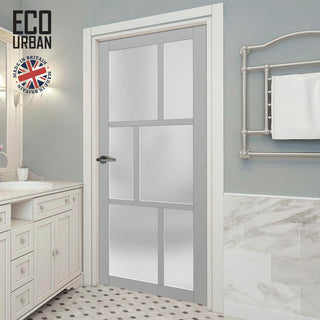 Image: Handmade Eco-Urban Milan 6 Pane Solid Wood Internal Door UK Made DD6422SG Frosted Glass - Eco-Urban® Mist Grey Premium Primed
