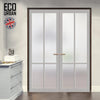 Eco-Urban Bronx 4 Pane Solid Wood Internal Door Pair UK Made DD6315SG - Frosted Glass - Eco-Urban® Mist Grey Premium Primed