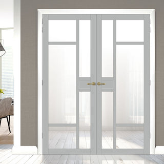 Image: Eco-Urban Jura 5 Pane 1 Panel Solid Wood Internal Door Pair UK Made DD6431G Clear Glass  - Eco-Urban® Mist Grey Premium Primed