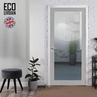 Image: Baltimore 1 Pane Solid Wood Internal Door UK Made DD6301G - Clear Glass - Eco-Urban® Mist Grey Premium Primed