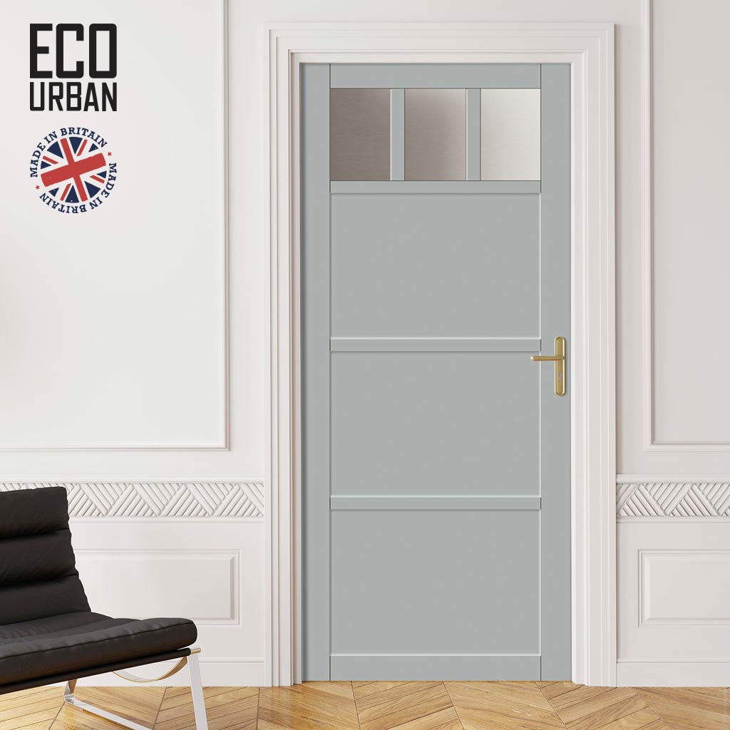 Handmade Eco-Urban Lagos 3 Pane 3 Panel Solid Wood Internal Door UK Made DD6427SG Frosted Glass - Eco-Urban® Mist Grey Premium Primed