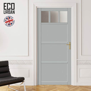 Image: Handmade Eco-Urban Lagos 3 Pane 3 Panel Solid Wood Internal Door UK Made DD6427SG Frosted Glass - Eco-Urban® Mist Grey Premium Primed