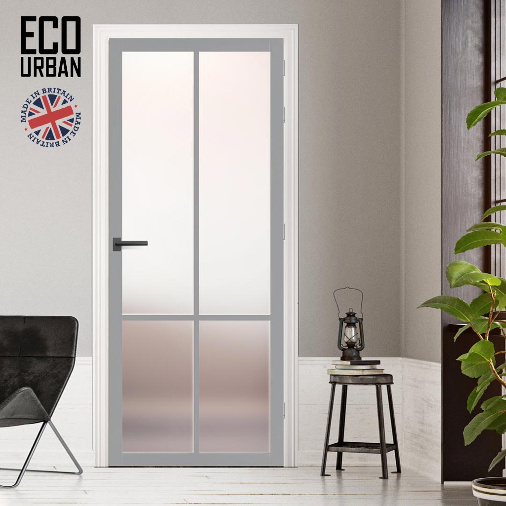 Handmade Eco-Urban Bronx 4 Pane Solid Wood Internal Door UK Made DD6315SG - Frosted Glass - Eco-Urban® Mist Grey Premium Primed