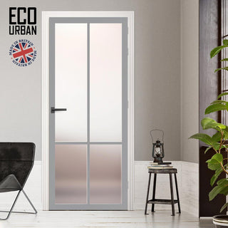 Image: Handmade Eco-Urban Bronx 4 Pane Solid Wood Internal Door UK Made DD6315SG - Frosted Glass - Eco-Urban® Mist Grey Premium Primed