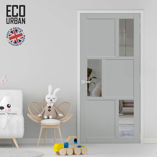 Image: Handmade Eco-Urban Tokyo 3 Pane 3 Panel Solid Wood Internal Door UK Made DD6423G Clear Glass - Eco-Urban® Mist Grey Premium Primed