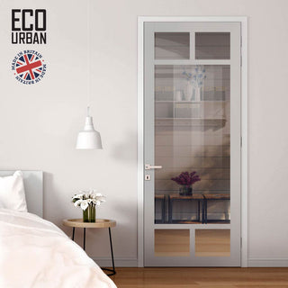 Image: Handmade Eco-Urban Sydney 5 Pane Solid Wood Internal Door UK Made DD6417G Clear Glass - Eco-Urban® Mist Grey Premium Primed