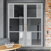 Eco-Urban Arran 5 Pane Solid Wood Internal Door Pair UK Made DD6432G Clear Glass(2 FROSTED PANES)  - Eco-Urban® Mist Grey Premium Primed
