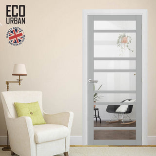 Image: Handmade Eco-Urban Metropolitan 7 Pane Solid Wood Internal Door UK Made DD6405G Clear Glass - Eco-Urban® Mist Grey Premium Primed