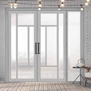 Image: Bespoke Room Divider - Eco-Urban® Portobello Door Pair DD6438F - Frosted Glass with Full Glass Side - Premium Primed - Colour & Size Options