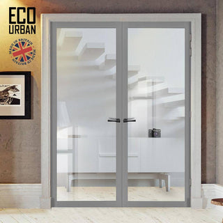 Image: Baltimore 1 Pane Solid Wood Internal Door Pair UK Made DD6301G - Clear Glass - Eco-Urban® Mist Grey Premium Primed