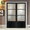 Eco-Urban Staten 3 Pane 1 Panel Solid Wood Internal Door Pair UK Made DD6310SG - Frosted Glass - Eco-Urban® Shadow Black Premium Primed