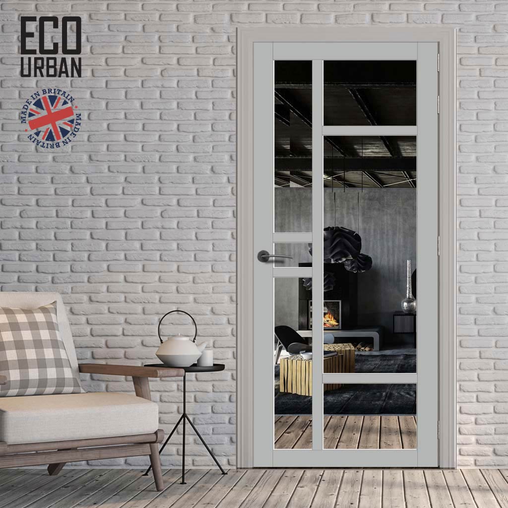 Handmade Eco-Urban Isla 6 Pane Solid Wood Internal Door UK Made DD6429G Clear Glass - Eco-Urban® Mist Grey Premium Primed