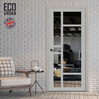 Image: Handmade Eco-Urban Isla 6 Pane Solid Wood Internal Door UK Made DD6429G Clear Glass - Eco-Urban® Mist Grey Premium Primed