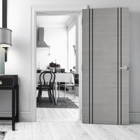 Bespoke Door - Flush Dark Grey Inlay - American Light Grey Ash Veneer - Prefinished