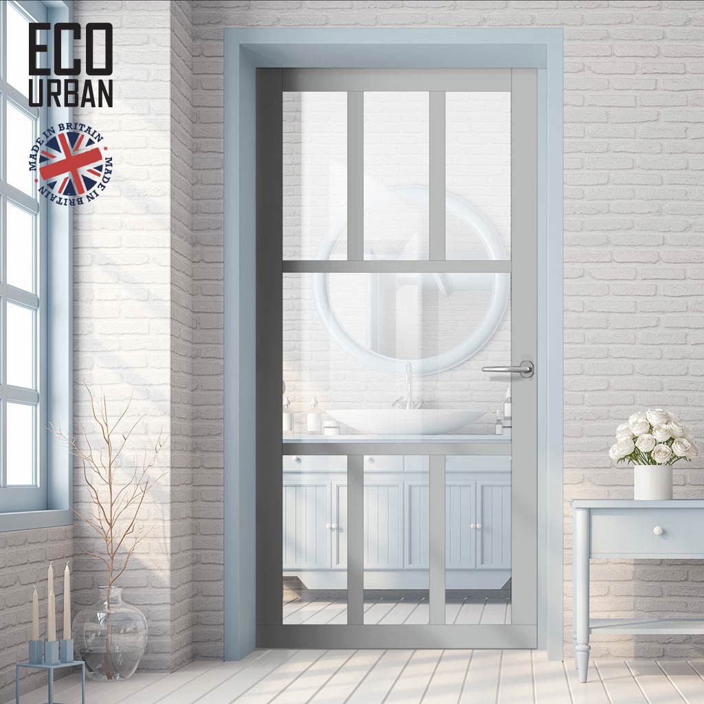 Handmade Eco-Urban Queensland 7 Pane Solid Wood Internal Door UK Made DD6424G Clear Glass - Eco-Urban® Mist Grey Premium Primed
