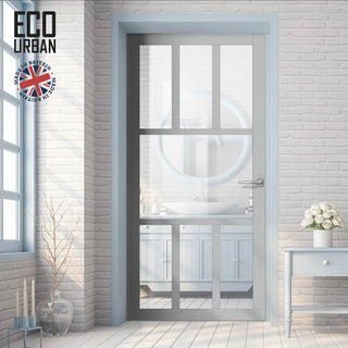Image: Handmade Eco-Urban Queensland 7 Pane Solid Wood Internal Door UK Made DD6424G Clear Glass - Eco-Urban® Mist Grey Premium Primed