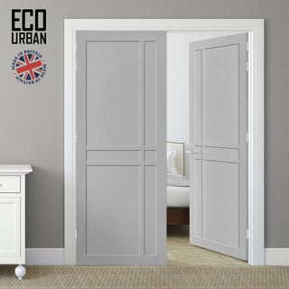 Image: Glasgow 6 Panel Solid Wood Internal Door Pair UK Made DD6314  - Eco-Urban® Mist Grey Premium Primed