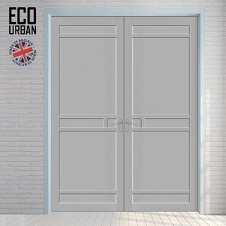 Image: Sheffield 5 Panel Solid Wood Internal Door Pair UK Made DD6312  - Eco-Urban® Mist Grey Premium Primed