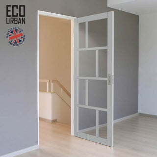 Image: Handmade Eco-Urban Kochi 8 Pane Solid Wood Internal Door UK Made DD6415G Clear Glass - Eco-Urban® Mist Grey Premium Primed
