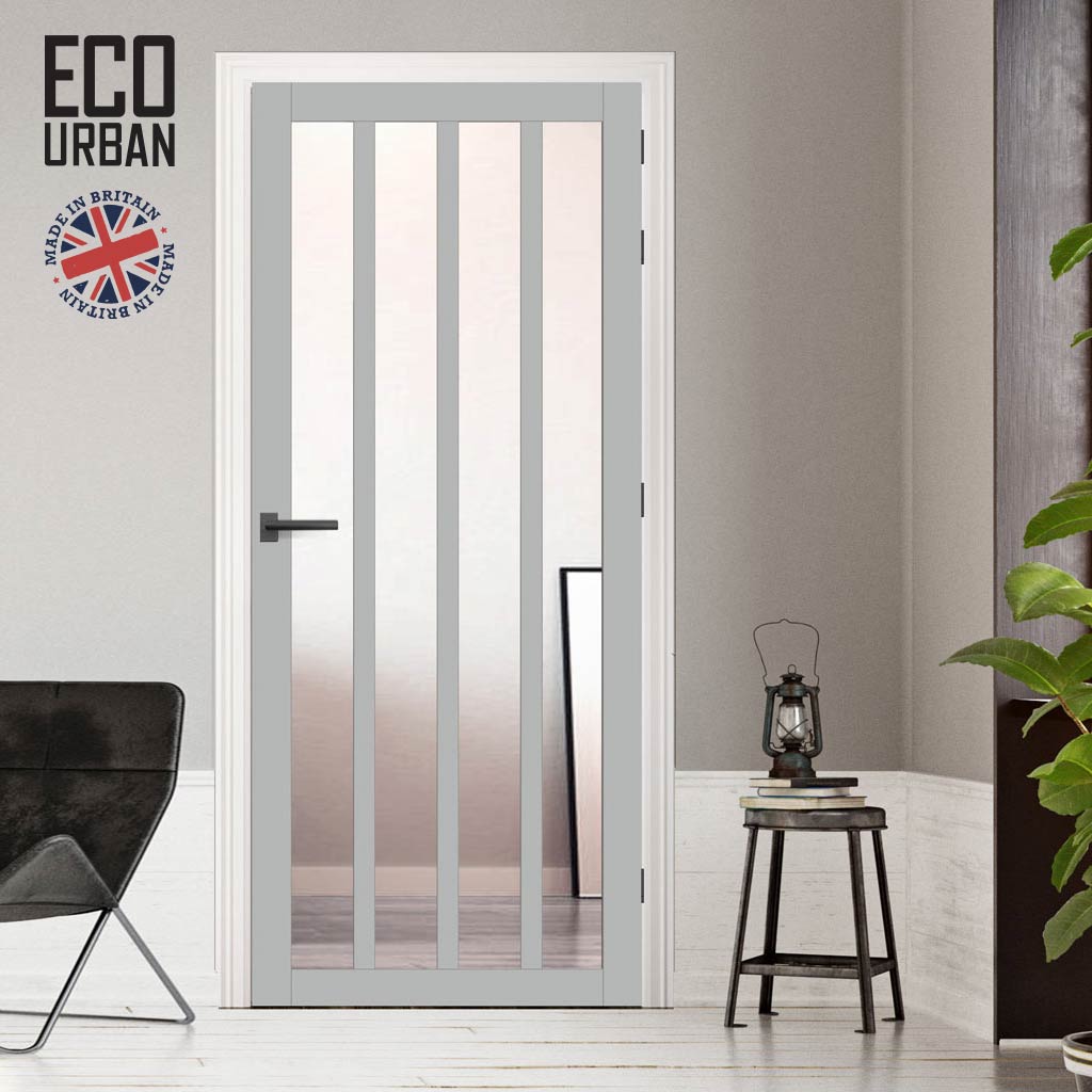 Handmade Eco-Urban Sintra 4 Pane Solid Wood Internal Door UK Made DD6428G Clear Glass - Eco-Urban® Mist Grey Premium Primed