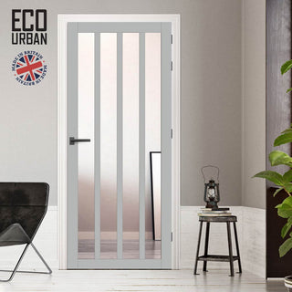 Image: Handmade Eco-Urban Sintra 4 Pane Solid Wood Internal Door UK Made DD6428G Clear Glass - Eco-Urban® Mist Grey Premium Primed