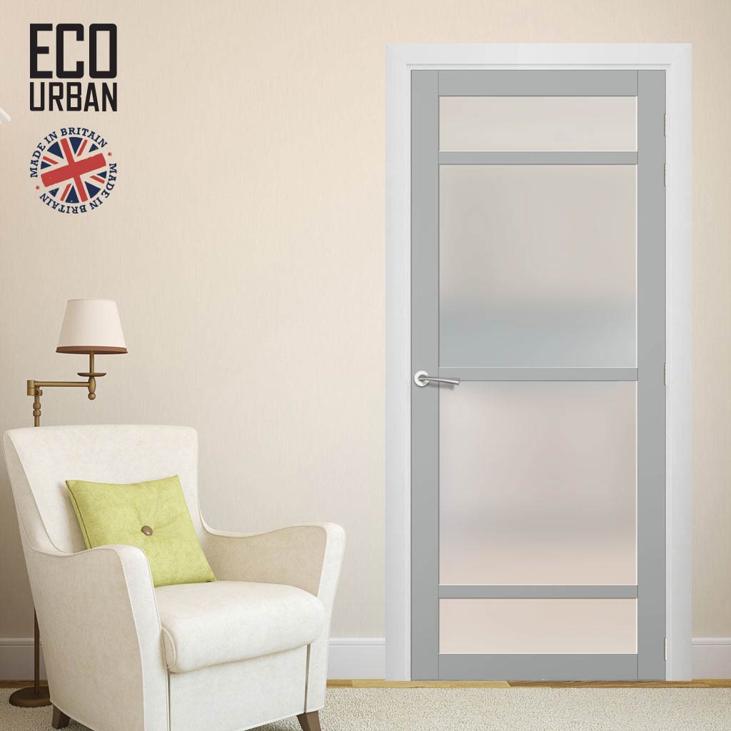 Handmade Eco-Urban Malvan 4 Pane Solid Wood Internal Door UK Made DD6414SG Frosted Glass - Eco-Urban® Mist Grey Premium Primed