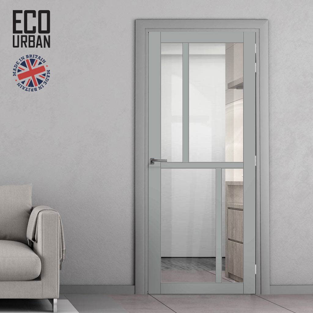 Handmade Eco-Urban Hampton 4 Pane Solid Wood Internal Door UK Made DD6413G Clear Glass - Eco-Urban® Mist Grey Premium Primed